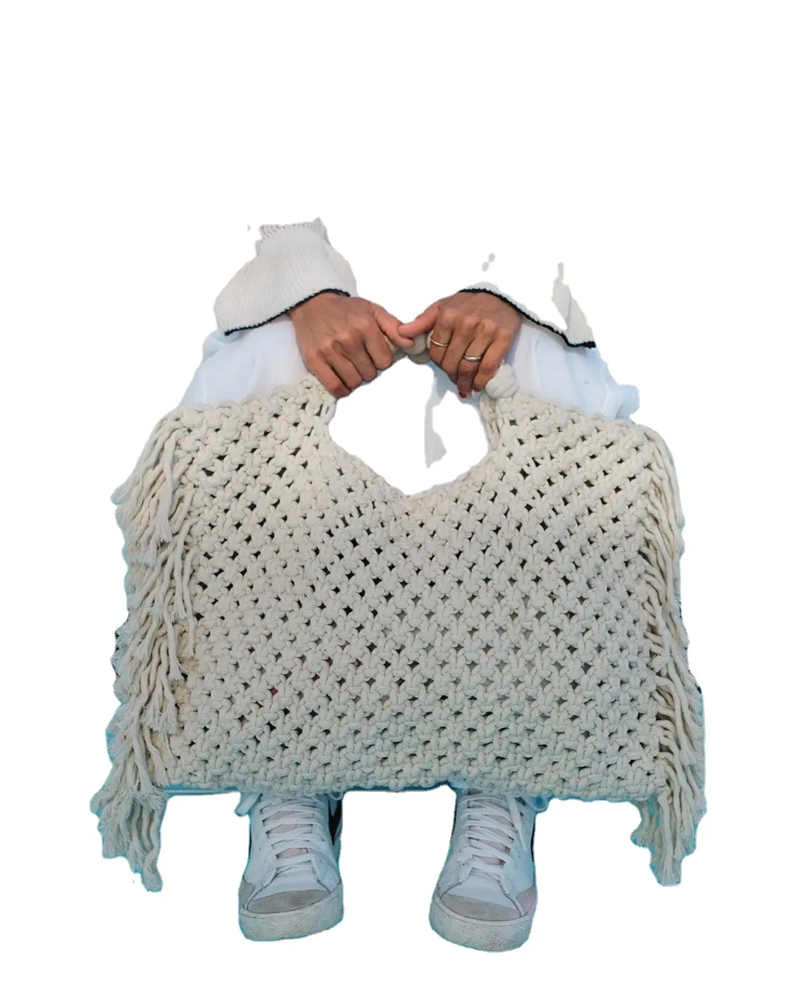 環境にやさしい綿100% 高品質のクラッチバッグコットンマクラメかぎ針編み財布トートビーチバッグ