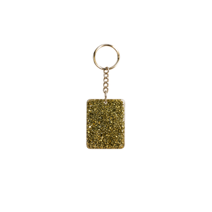 Porte-clés mousqueton de luxe en pyrite naturelle, rectangulaire, avec paillettes dorées, breloque de sac portable pour cadeau promotionnel - Product Image 1