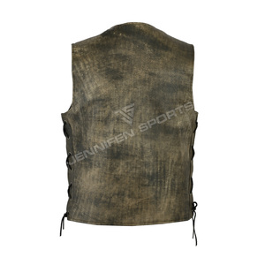 Men's High Quality Reversible Vintage Style Leather Motorcycle <b>Vest</b> With Side Laces Classic Style Pakistan Made For Outer Wear - Product Image 3