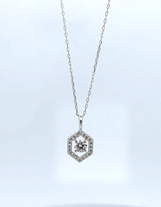 Collier pendentif classique pour femme en zircon cubique hexagonal, plaqué rhodium, en acier inoxydable, taille brillant rond, pour usage quotidien - Product Image 1