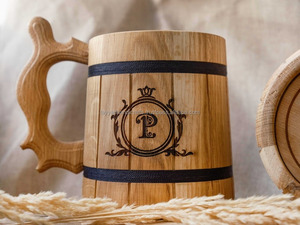 Chope à bière en bois faite à la main avec tasse en acier inoxydable de 17oz Grandes idées de cadeaux de bière Bière en bois d'Inde - Product Image 2