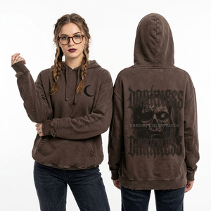 Sudadera con capucha negra personalizada con lavado ácido para mujer, estampado gráfico de anatomía cerebral humana, bordado de músculos en la manga, estilo streetwear desgastado, forro polar - Product Image 5