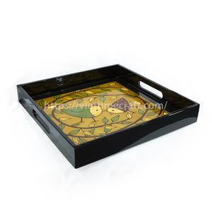 Wholesale Bird Pattern <b>Lacquerware</b> Serving Tray From Vietnam with Handle Hot Pattern Wood Tray - Product Image 2