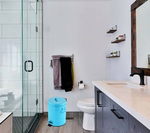 Cubo de basura retro azul de cinco litros con tapa y cubo interior extraíble, ideal para uso en interiores y exteriores. - Product Image 2