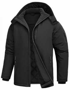 Chaqueta de Senderismo Unisex para Todas las Estaciones, con Capucha, Cierre de Cremallera, Bolsillos, Impermeable, Relleno de Poliéster, Corte Regular, Color Negro Sólido - Product Image 3
