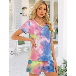 Ladies Loose Fit T Shirt and Cycling Shorts <b>Matching</b> Set Casual Summer Two Piece Outfit for Women tie dye - Product Image 4