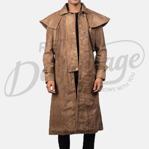 Manteau long en daim marron pour homme, style western cowboy, véritable daim, avec cape aux épaules - Product Image 6