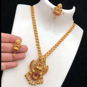 Classic Gold Plated Designer Bridal Jewelry Set with Earrings - Product Image 1