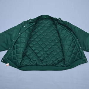 MRI Made Custom Design Green Color Mens Varsity <b>Jackets</b> with Embroidered Bee Logo Satin Front Closure Casual Streetwear Style - Product Image 5