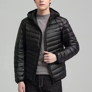 Men's Black Hoodie Puffer Jacket Windproof Casual Winter <b>Coat</b> <b>Zipper</b> Closure Solid Color Regular Fit Polyester Shell - Product Image 5