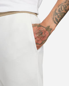 Pantalon de survêtement en molleton blanc pour homme avec empiècements latéraux beiges, taille élastique et cordon de serrage, style décontracté, idéal pour l'automne - Product Image 5
