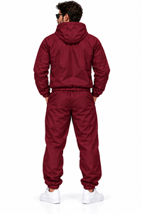 ชุดวอร์มผู้ชายแบบมีซิป แจ็คเก็ตฮู้ดดี้ผ้าไนลอนเงา และกางเกงจ็อกเกอร์ ชุดกีฬา ชุดวอร์มโพลีเอสเตอร์กันลม - Product Image 4