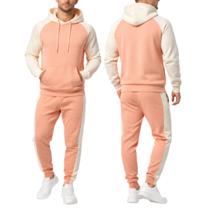 Chándal Peach & Cream más vendido para hombre |   Sudadera con capucha y pantalones con franja lateral en contraste color crema |   Conjunto Deportivo Moderno - Product Image 3