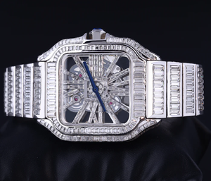 Reloj Esqueleto Iced Out Plateado con Diamantes Baguette Cuadrados, Automático Mecánico, Estilo Hip Hop, para Hombre, Reloj de Lujo Premium - Product Image 1