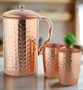 Jarra de Agua de Cobre Martillado con Tapa, Recipiente de Cobre Puro Sólido para Beneficios Ayurvédicos para la Salud, Vajilla Artesanal y de Origen Indio - Product Image 2