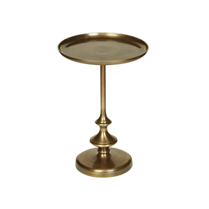 Modern <b>Round</b> Pedestal <b>Side</b> <b>Table</b> with Raised Tray Top and Antique Brass Finish | Elegant Accent End <b>Table</b> with Decorative Base - Product Image 1