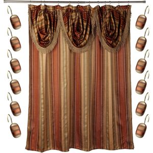 Contempo 12pc Luxury Classic Bathroom Shower <b>Curtain</b> Set with Contemporary Fabric and 12 Shower <b>Curtain</b> <b>Hooks</b> - Product Image 1