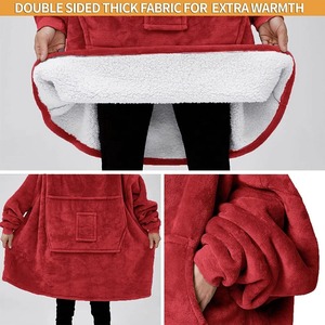 Customized Pattern Winter Pullover Sweatshirt Oversize Sherpa <b>Fleece</b> Double Layers Wearable <b>Blanket</b> Hoodie for Adult - Product Image 5