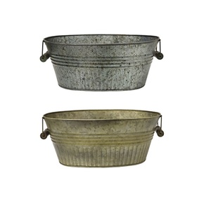 Handmade Flower Planters Galvanized Metal Planters With Brass Handles For Garden Flower Pots <b>Container</b> Set - Product Image 2