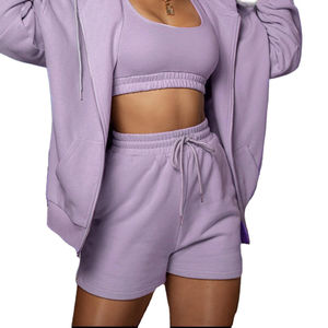 Productos de moda 100% algodón, conjunto deportivo corto informal de invierno para mujer, conjunto de dos piezas para mujer - Product Image 1