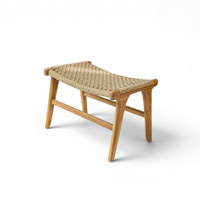 Ensemble de canapés de salon et fauteuils de relaxation à dossier haut en bois de teck massif de luxe, avec ottoman et éléments d'appoint en corde tressée à la main pour patio