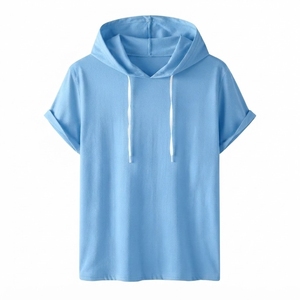 Camiseta de Manga Corta con Capucha para Hombre, Color Sólido, Transpirable, de Algodón, Informal, para Verano, con Logotipo Personalizado - Product Image 4