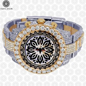 Montre de luxe pour homme Charm Jewels en acier inoxydable 40 mm, chronographe mécanique analogique, lunette sertie de diamants, date automatique, résistante à l'eau 10 ATM - Product Image 1