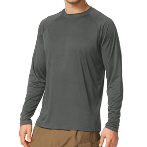 T-shirt à manches longues raglan vert fluo pour homme, séchage rapide, col rond uni, pull de pêche - Product Image 2