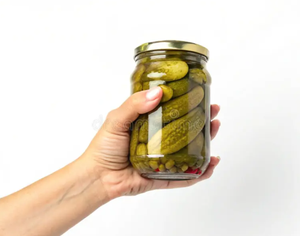 Pequeños pepinos encurtidos en tarro de cristal, en salmuera, pelados, verduras enlatadas, sabor salado - Product Image 4