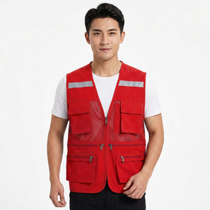Chaleco sin Mangas Azul para Hombre con Múltiples Bolsillos, Cuello en V Transpirable, Corte Regular, Color Sólido, Ropa Casual de Verano - Product Image 4