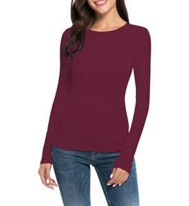 Venta al por mayor de las mujeres de manga larga de compresión superior personalizada de secado rápido Slim Fit entrenamiento Camisa de algodón hecho para la primavera Casual sólido - Product Image 1