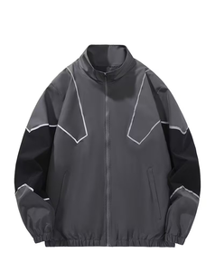 Men's Color Blocking Windproof <b>Racer</b> <b>Jacket</b> Stand Collar Zipper Sporty Style Autumn Polyester Material - Product Image 1