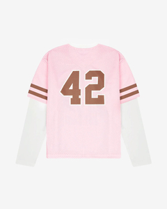Camiseta Deportiva de Manga Larga para Mujer, de Malla Rosa con Capas, Estilo Universitario, Streetwear, Reputation 42 - Product Image 2