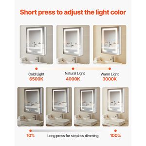 Specchio LED da Parete Incassato 20 X 26 con 3 Colori Dimmerabili, Armadietto Illuminato per Bagno - Product Image 3