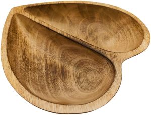 Bol en bois en forme de cœur de 10 pouces, marron, à 2 compartiments, fait main, plateau de service fonctionnel, plat de collection - Product Image 6