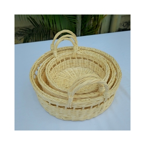 Set of 3 Handwoven White Rattan Round Trays Multipurpose Storage for Tea Sets Produce and Kitchen Spice Jars - Product Image 5