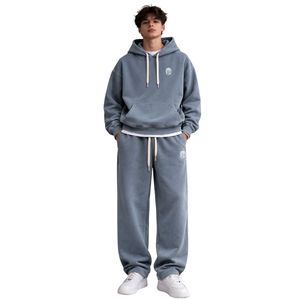 Heavyweight Washed Ribbed Tracksuit <b>Joggers</b> for Men Casual Cotton Streetwear Sweatpants with Drawstring Waist Fashion Activewear - Product Image 5