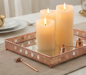 Deluxe Rectangular Metal Serving <b>Tray</b> With Polka Dot Pattern Decorative <b>Mirror</b> Insert Polished Finish For Home Gifts - Product Image 3