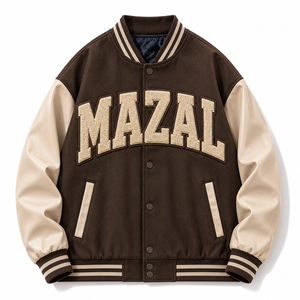 เสื้อแจ็คเก็ต Letterman แบบสั่งทำพิเศษ ตัวเสื้อผ้าฝ้าย พิมพ์ตัวอักษรหนา สำหรับแบรนด์สตรีทแวร์ จัดส่งรวดเร็ว รับผลิตแบบ Private Label - Product Image 5