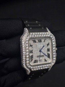 Reloj de lujo con diamantes cuadrados para hombre, automático, mecánico, caja de acero inoxidable, correa de cuero, indicador de fecha, esfera analógica, joyería de moda - Product Image 4