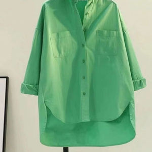 Blusa de Moda para Mujer Tallas Grandes, Casual, Holgada, con Botones, Manga Larga, Bloques de Color, Transpirable y Antiarrugas - Product Image 1