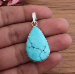 Colgante de turquesa natural en forma de lágrima, hecho a mano, plata de ley, joyería bohemia, collar con piedra preciosa, regalo para mujer - Product Image 3