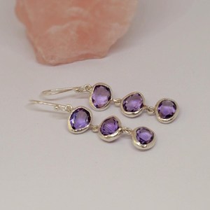 Nikhil Gems NG-033 Amethyst Sterling Silver Gold Plated Drop <b>Earrings</b> Trendy Design February Birthstone Purple Gemstone Jewelry - Product Image 5