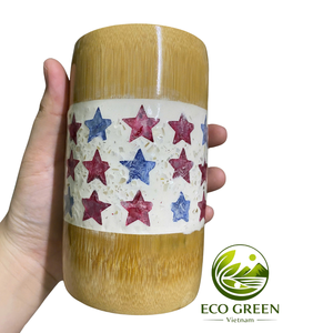 Tasse décorative artistique en bambou avec peinture de lanterne vietnamienne pour souvenirs touristiques, boutiques de cadeaux, décoration de restaurants et vente au détail - Product Image 3