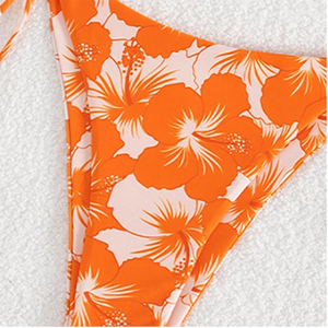 Ensemble bikini imprimé taille haute pour femme, avec logo frontal et liens latéraux, 2 pièces, orange, extensible, en spandex et polyester - Product Image 6