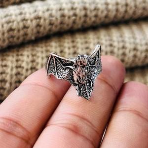 Gothic Bat Shape Brass <b>Ring</b> Oxidized Silver Plated Punk Biker <b>Statement</b> Wholesale <b>Ring</b> For Men's - Product Image 3