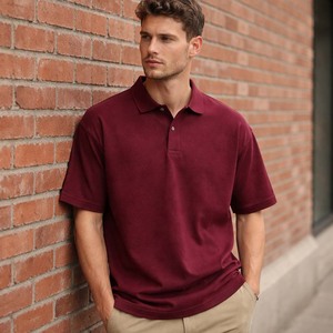 เสื้อเชิ้ตผู้ชายสีแดงเลือดหมู ผ้าถักกันยับ 100% ผ้าฝ้าย แขนสั้น สไตล์ลำลอง พิมพ์ลาย ทรงคลาสสิก - Product Image 4