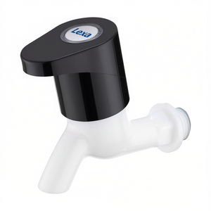 Lexa Dual Handle Short Body <b>Bib</b> Cock Black Cap Water Tap Polished Basin Faucets Single Hole for Bathroom Kitchen Utility Use - Product Image 2