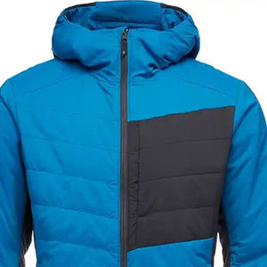 Veste matelassée à capuche bleue pour homme, coupe-vent, avec blocs de couleur, fermeture éclair, manches classiques, rembourrage en polyester, style sportif hiver - Product Image 3
