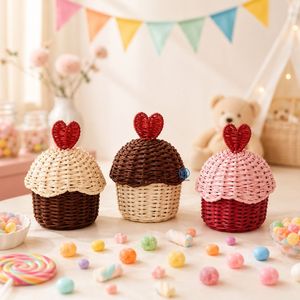 Sustainable Handmade Woven Natural Rattan Cupcake Shape Candy <b>Gift</b> Box For <b>Eid</b> Ramadan Chocolate Cookies Kids Favor Wholesale - Product Image 1